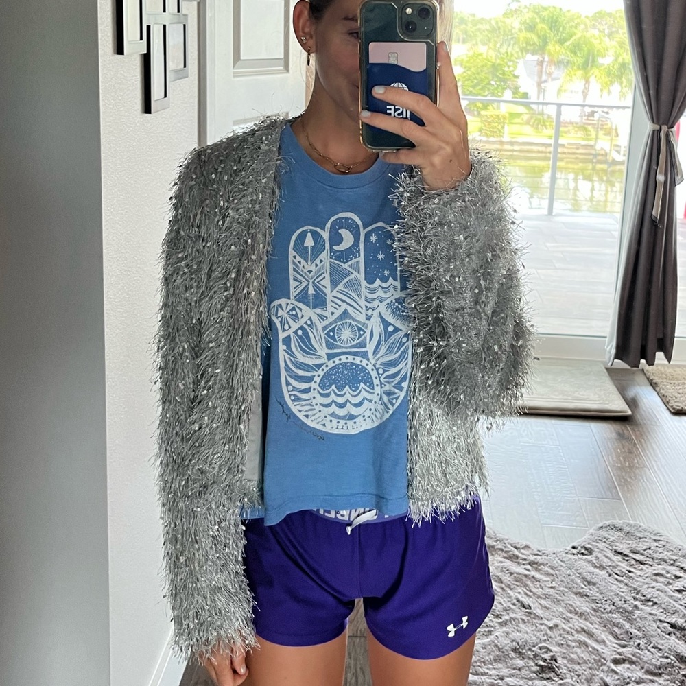 Shimmery silver fringe jacket